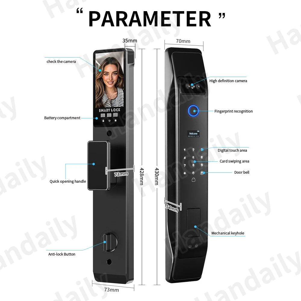 الأمن الإلكتروني تويا واي فاي سيرادورا ذكي بصمة الإصبع الرقمية التعرف على الوجه قفل الباب الذكي مع كاميرا للمنزل #6