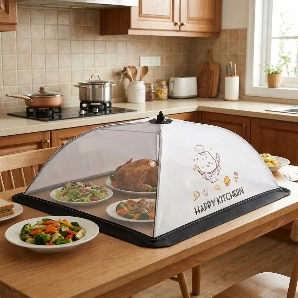Cartoon Collapsible Food Cover Umbrella Style Breathable Insect Prevention Cover Mesh Dust-proof Fly Prevention Cover