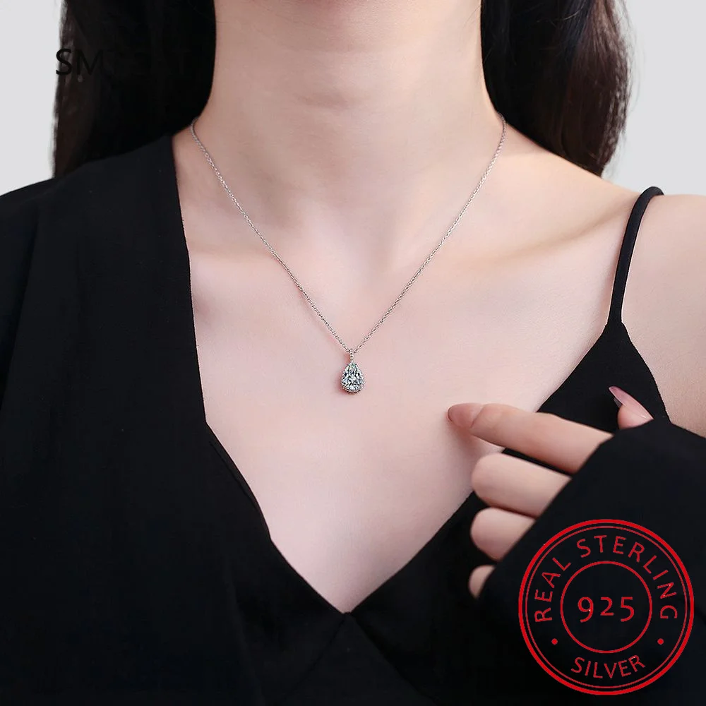 الكمثرى قطع الأحجار الكريمة السوداء الطبيعية قطرة الماء قلادة قلادة 925 فضة للنساء حفل زفاف مجوهرات المختنق Colar