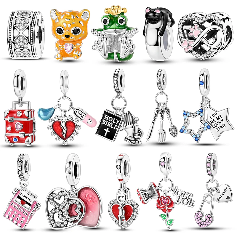 925 Silver Plated Fashion Charms For Beads Bracelet DIY Star Rose Frog Pendants Woman Jewelry