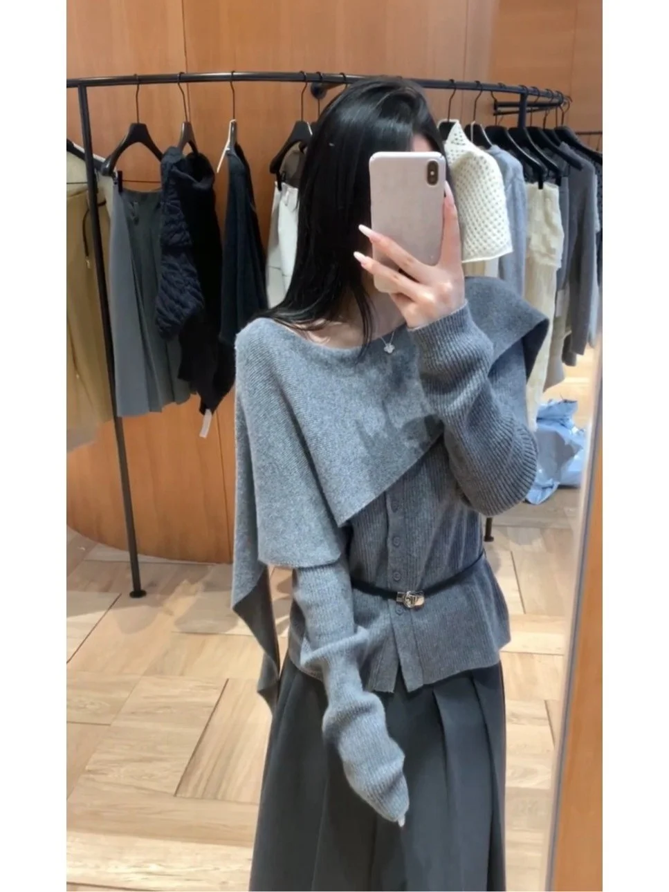 ay سترة مشغولة من الصوف معطف مفتوح من الأمام القلنسوة Ne التفاف المرأة الخريف الشتاء غير النظامية هملين وهمية قطعتين علوية عادية Sle #3