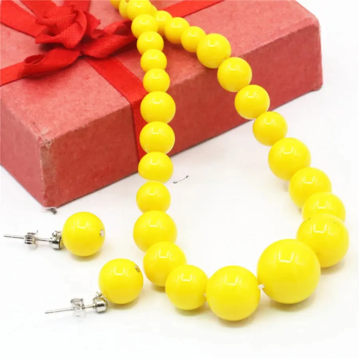 6-12mm Accessories Hallowmas Yellow Glass Lucky Beads Necklace Chain Earbob Earrings Sets DIY Women Girls Gifts Jewelry Making