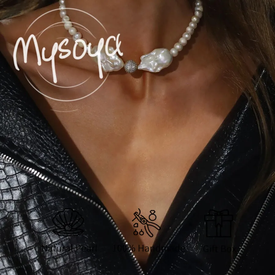 

MYSOYA 8-9mm And 14-16mm Freshwater Baroque Pearl Collar Necklace Gift Box Perfect For Wedding Birthday Christmas New Year