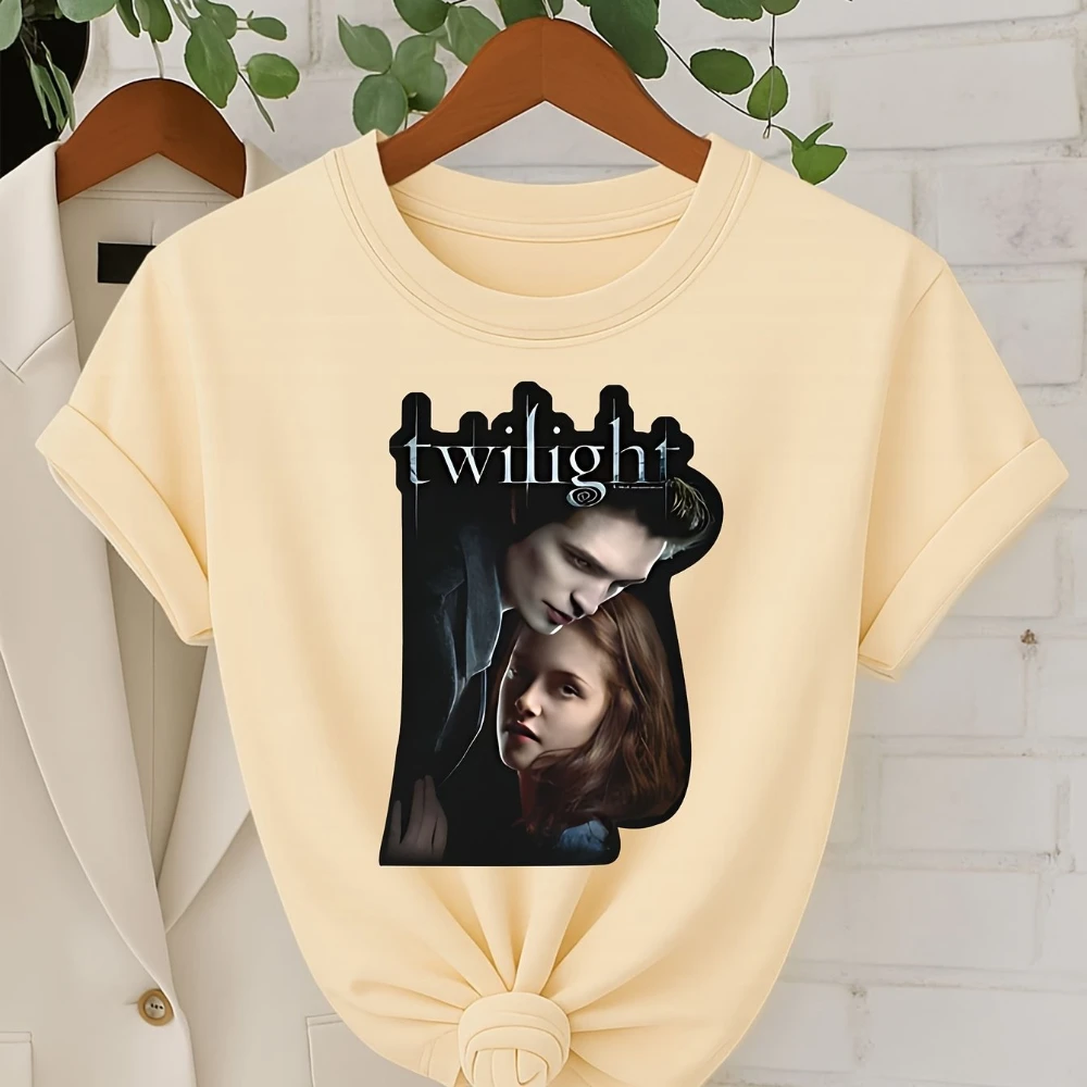 Twilight Edward Bella Graphic Print Women's Casual Short Sleeve T-Shirt White Relaxed Fit Tee Machine Washable All-Season