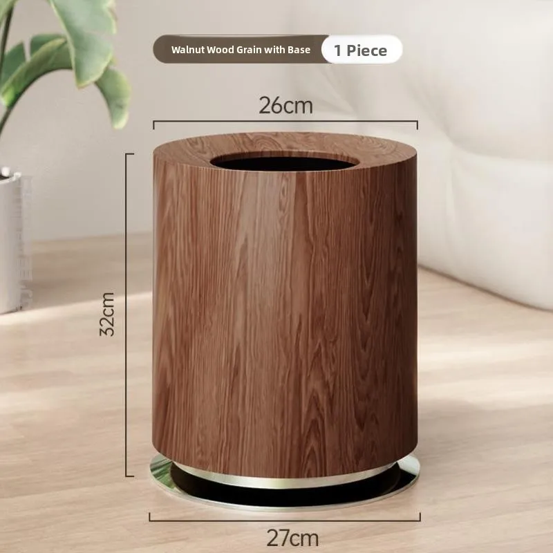 

Walnut Wood Texture Tra Can for Living Room Bedroom High End Kitchen Vintage Sle f Circular ape Waste Bin