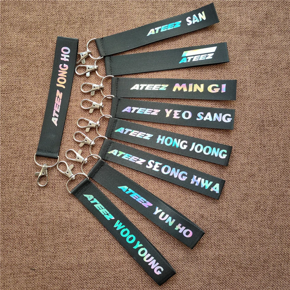 Kpop ATEEZ Name Bar Keychain Hongjoong Seonghwa Yunho Yeosang San Keyring Name Badge Pendant Accessories Fans Gift Collection