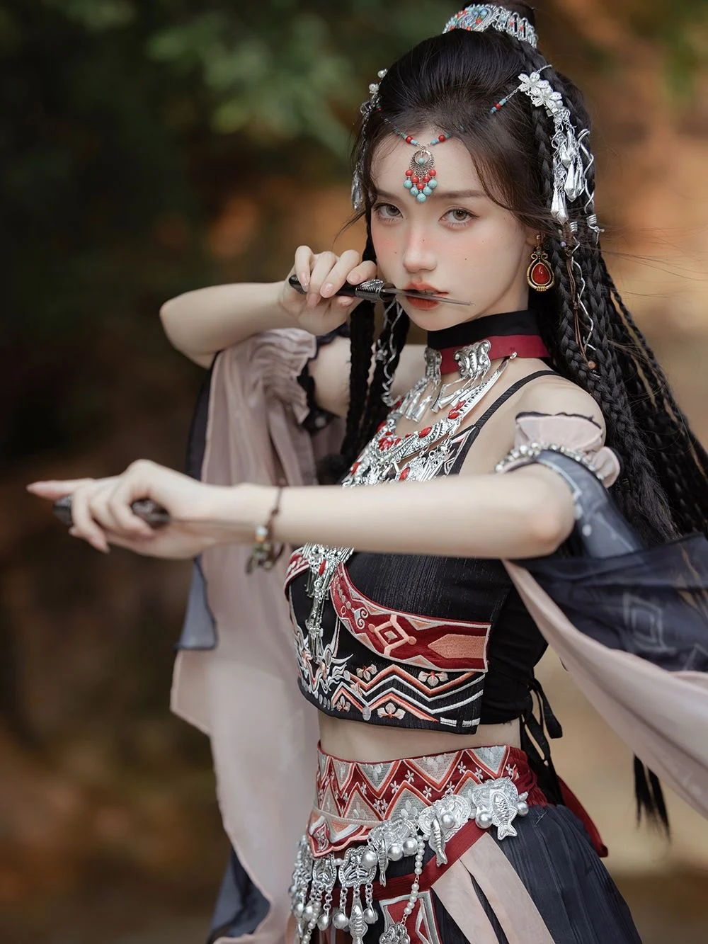 Women's Han Chinese Clothing Minority Ethnic Clothes Miao' S Hani Dancing Dress Exotic Style Costume Adult Miao Cosplay