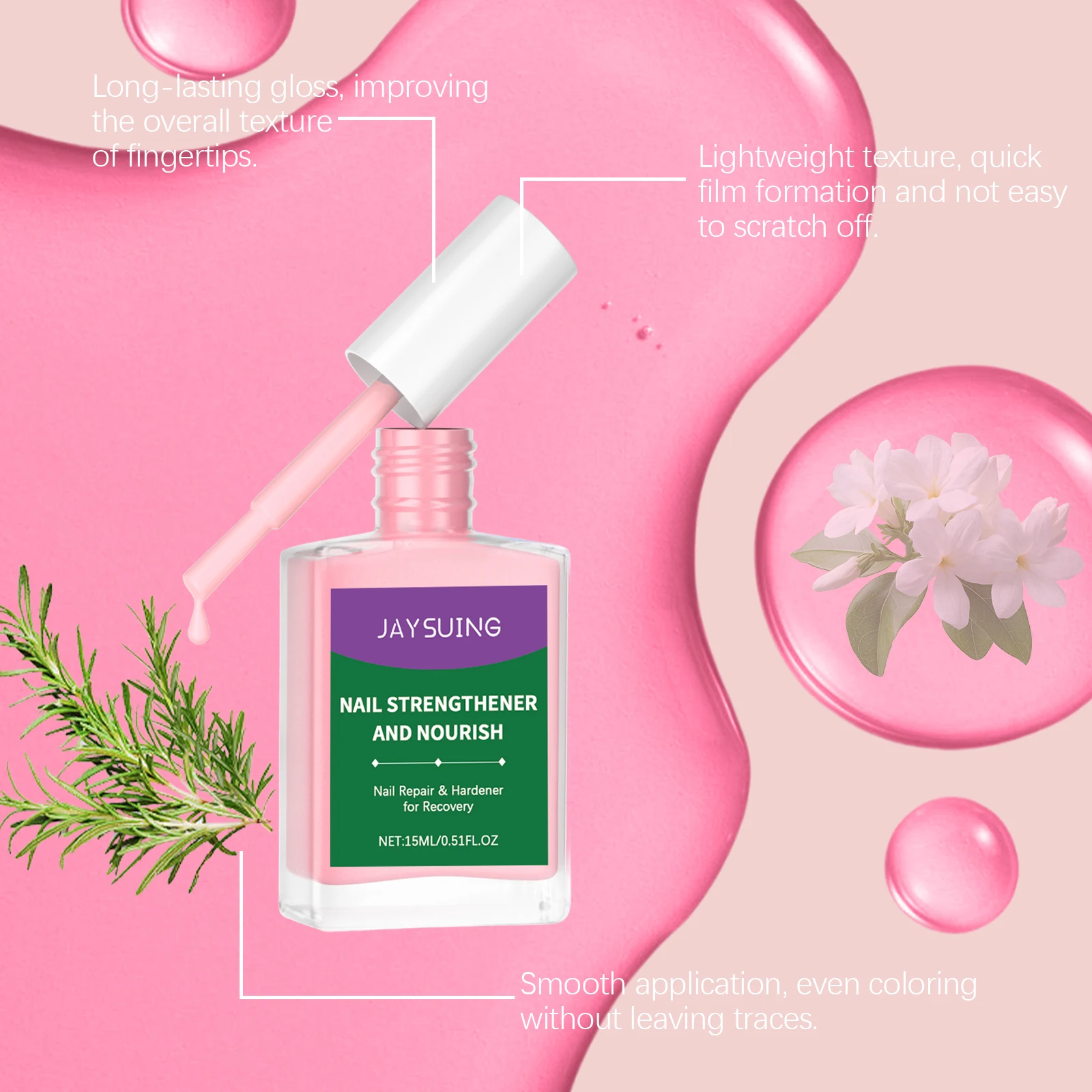 roze nagelvloeistof decoratie nagelkleur zacht voedt nagel natuurlijke glans dagelijkse verzorging lange slotkleur sneldrogende nagelvloeistof