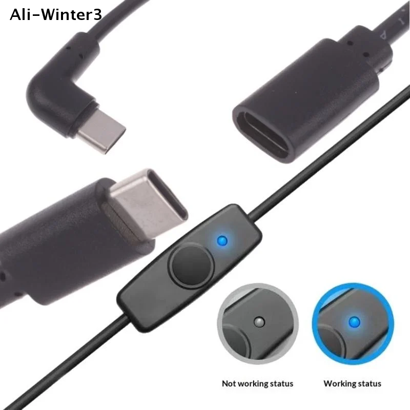 1/3 Stück USB-C zu Typ-C Stromversorgungskabel 5V2A Kurzes USB-C Verlängerungskabel mit Ein/Aus-Schalter für USB-Lüfter LED-Streifen Schreibtischlampe