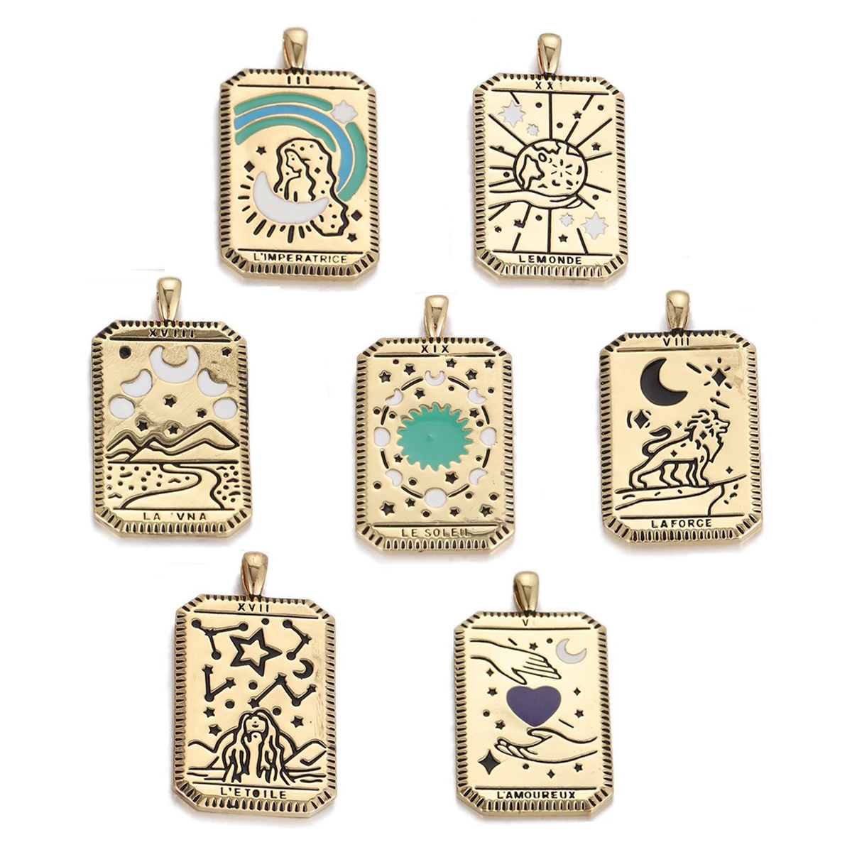

1 Piece Tarot Bronze Brass Pendant for Diy Necklace Jewelry Making Enamel Mystic Divination Amulet Rectangle Vintage Accessories