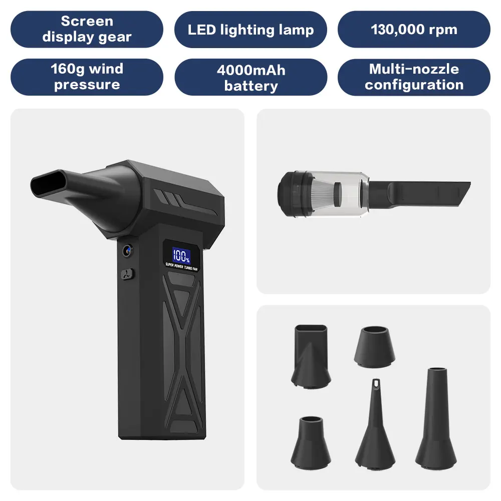 Мощный воздуходувка P70, турбоструйный вентилятор, 110000 об/мин, 52 м/с, 40000 мАч, турбоструйный вентилятор, 4 скорости, регулируемый цифровой дисплей, жестокий вентилятор