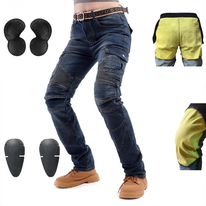 Kevlar Motorcycle Jeans Women Motocross Pants Soft Casual Riding Gear Abrasion Resistant