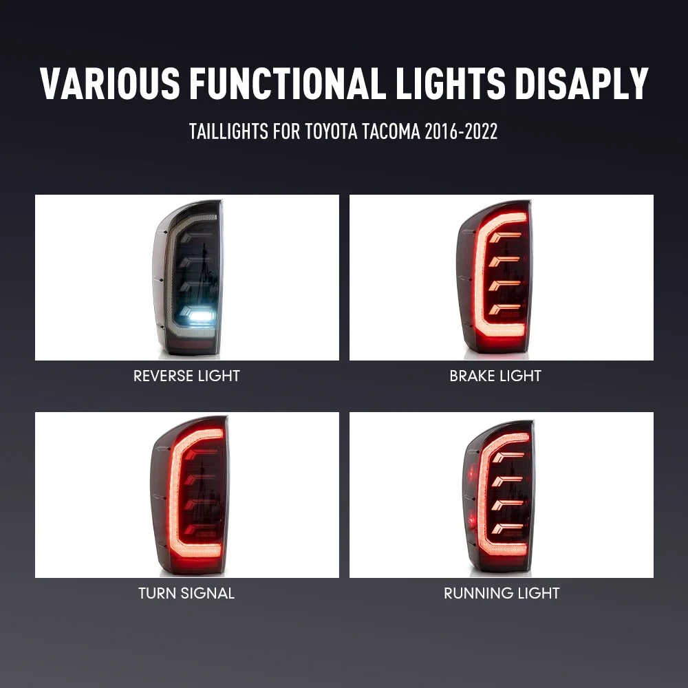 زوج من أضواء خلفية LED لتويوتا تاكوما 2016-2022 DRL عكس الفرامل تحول إشارة التوصيل والتشغيل مجموعة مصابيح الذيل الخلفي للسيارة