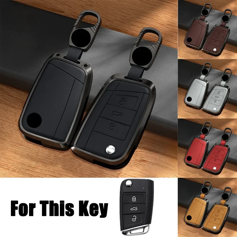 Aluminum Alloy Leather Car Remote Smart Key Fob Case Cover Bag For VW Golf Polo MK7 Karoq Skoda Seat Leon Tiguan