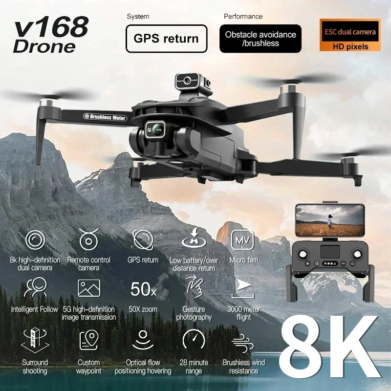 For Xiaomi V168 Drone 8K 5G GPS Professional HD Aerial Photography Dual-Camera Omnidirectional Obstacle Avoidance Drone Original