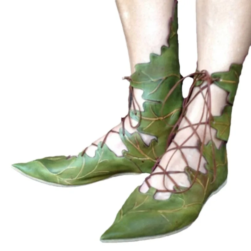 Halloween Cosplay Medieval Gothic Retro Elf Hexe Blätter Lace Up Schuhe Frauen Kostüm Requisiten Karneval Dress Up Party Ritter Stiefel