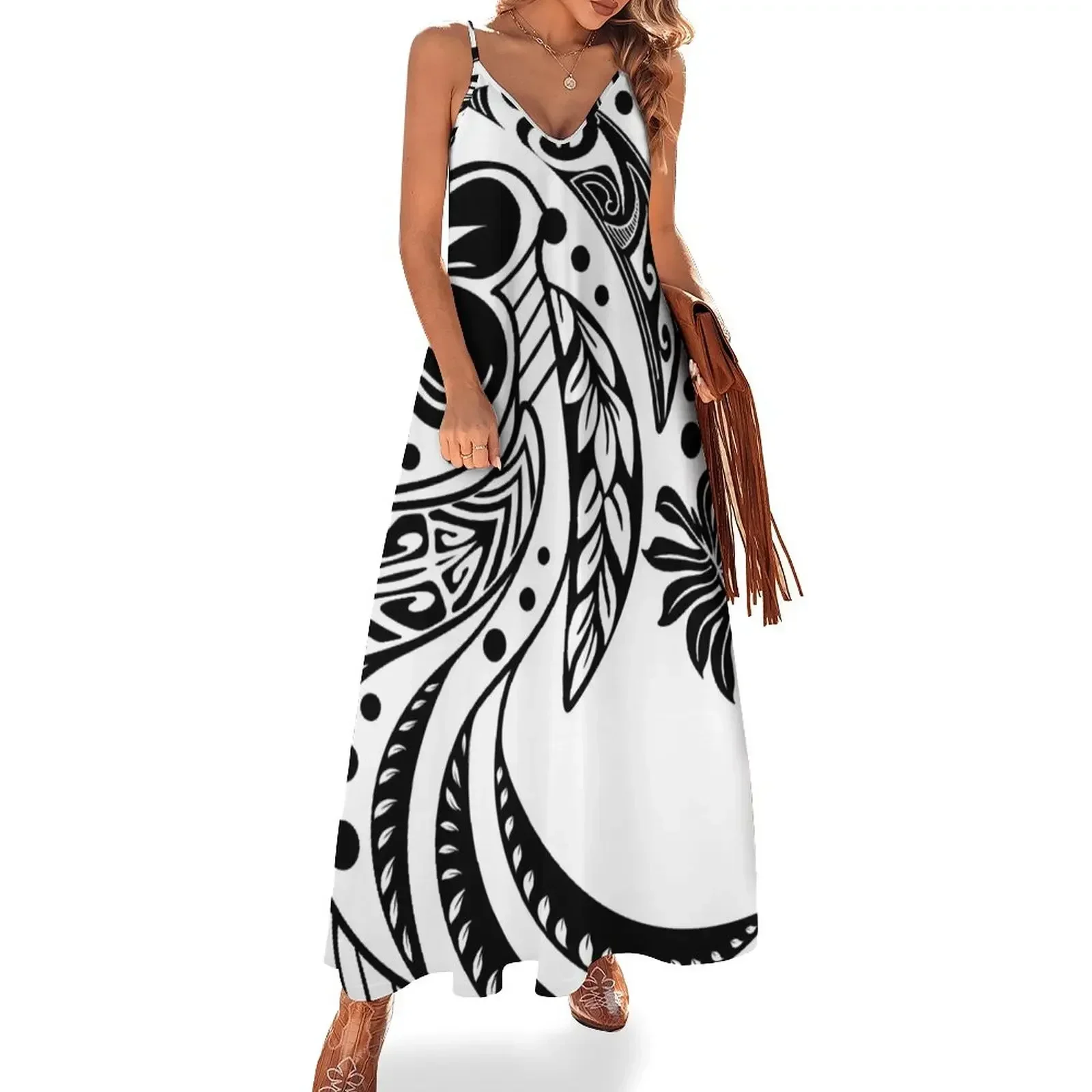 

Polynesian Tribal Black And White Sleeveless Dress dresses for woman sexy short dresses daring Dress