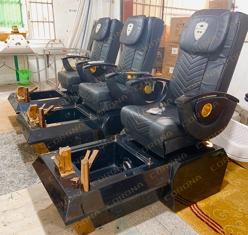 Nail Salon Furniture Electric Luxury Gold Plated Foot Spa Massage Black Pedicure Chair For Sale