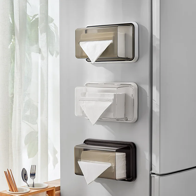 

Punch-Free Magnetic Tissue Box Creative Wall-Mounted Paper Towel Napkin Storage Box Household Kitchen Bathroom Paper Organizer