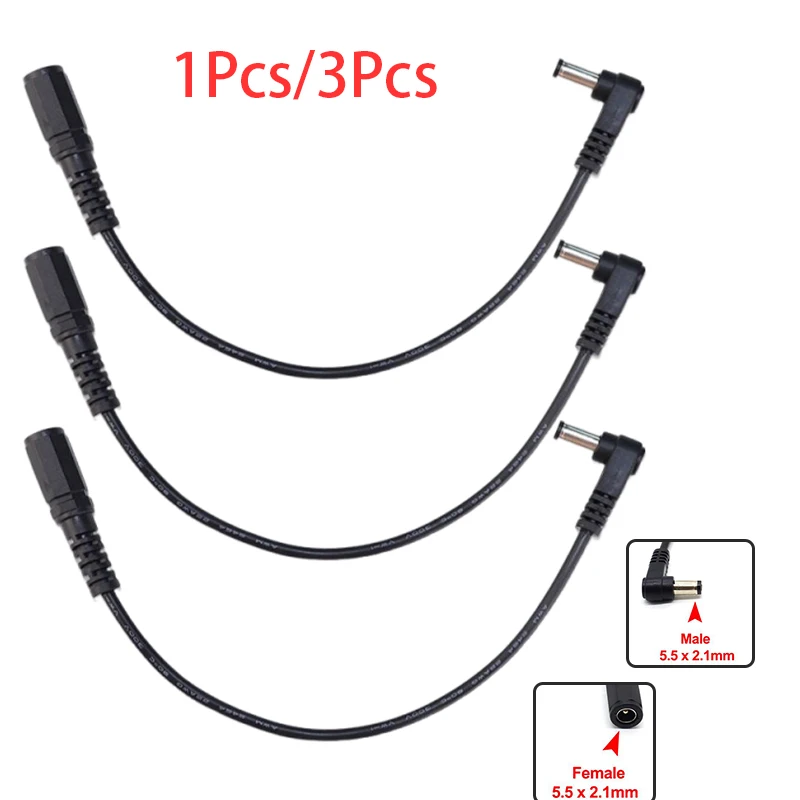 1/3PCS DIY Accessories DC 5.5 X 2.1mm Cable Male To Female Adapter Right Angle 90 Degree Charging Cable