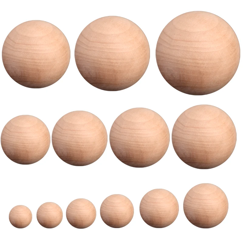 Solid Natural Color Ball Dia 6/8/10/12/15/20/25/30/35-90mm No Hole Round Wooden Beads Manual DIY Ball Jewelry Carving Beads