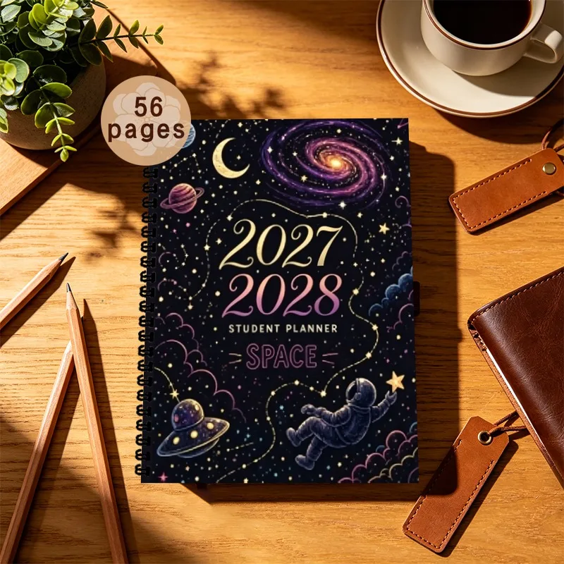 A5 Spiral Bound Planner 2027-2028 Space Themed Monthly and Weekly Task Lists and Schedules Academic Student Planner