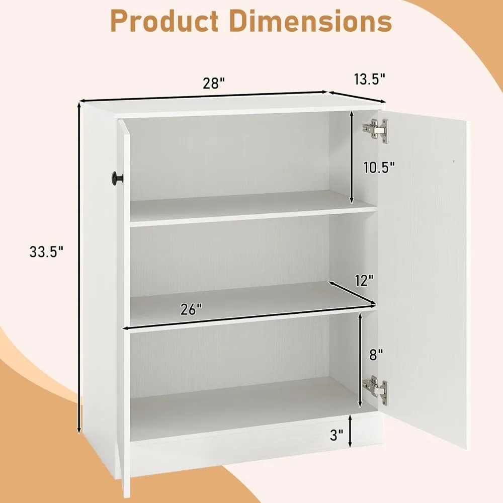 خزانة تخزين LOKO ذات بابين، خزانة أرضية حديثة مع رف من 3 طبقات، خزانة جانبية قائمة بذاتها مع جهاز مضاد للانزلاق، تخزين