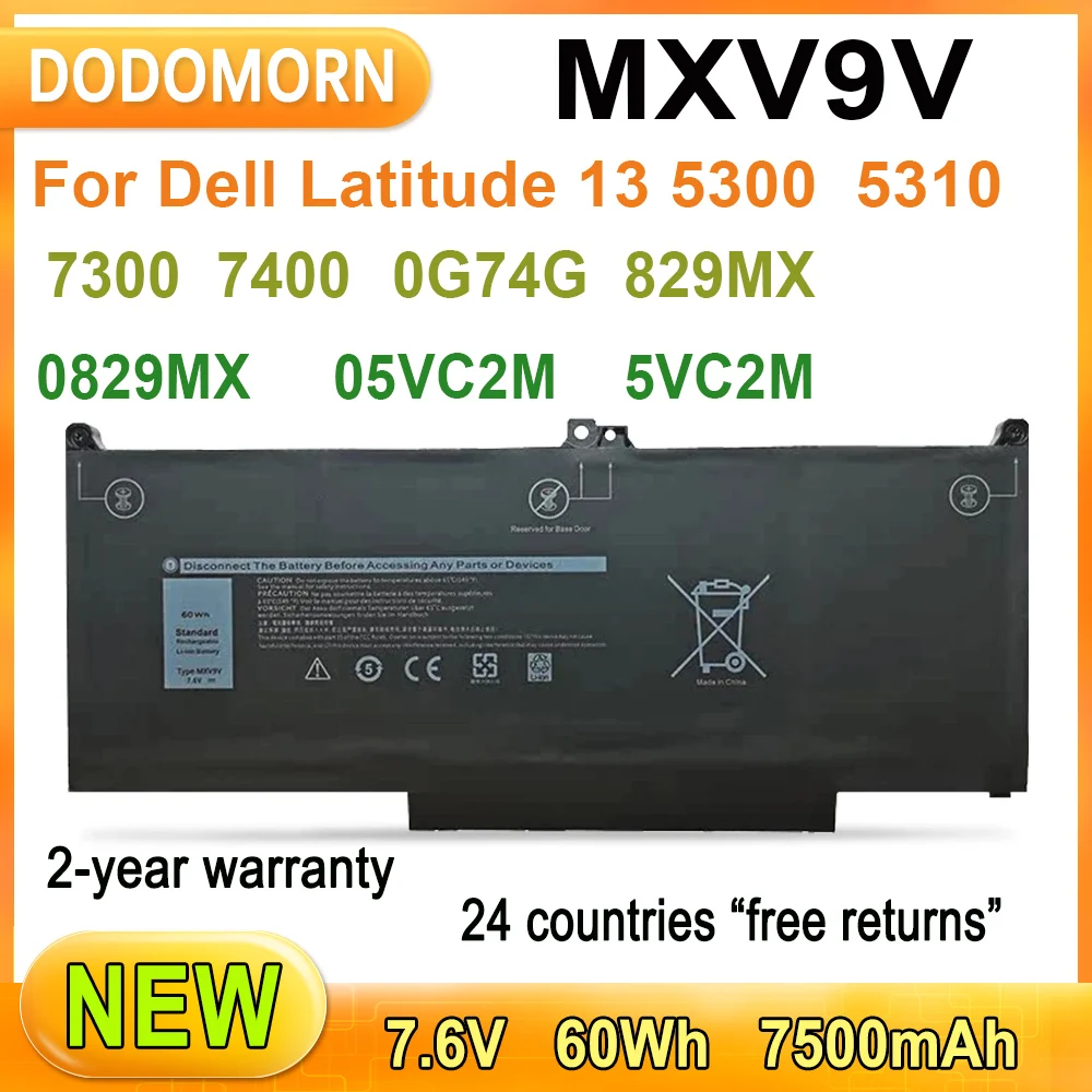 

New MXV9V Laptop Battery For Dell Latitude 7300 7400 5310 5310 2-in-1 13 5300 13 5300 2-in-1 Serie 5VC2M 0829MX 0G74G 829MX 60Wh