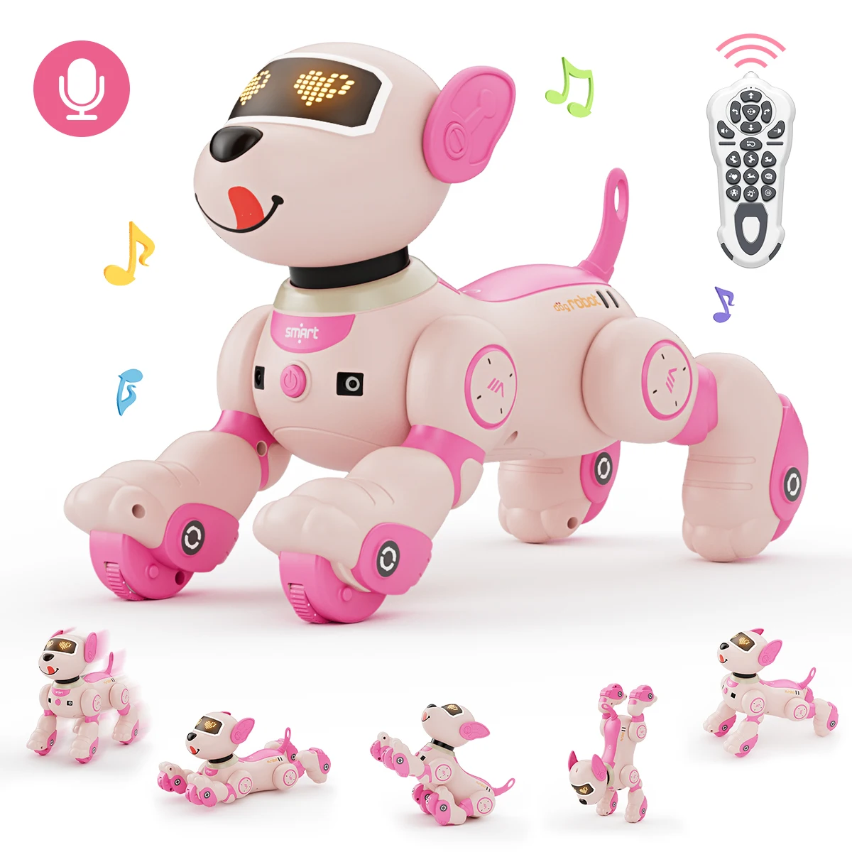 VATOS mainan anjing Robot untuk anak-anak, Robot Remote Control 2.4GHz Sensor sentuh 20 + Mode untuk anak perempuan