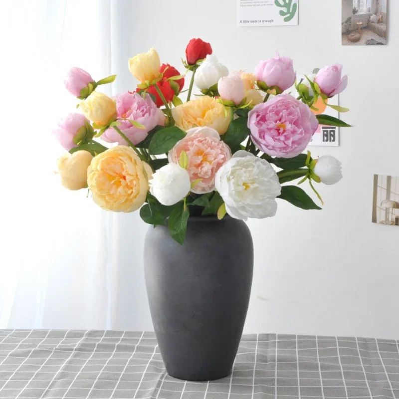 62CM Three Head Peony Peony Artificial Flower Nordic Home Decoration Artificial Flower Bouquet Living Room Decoration