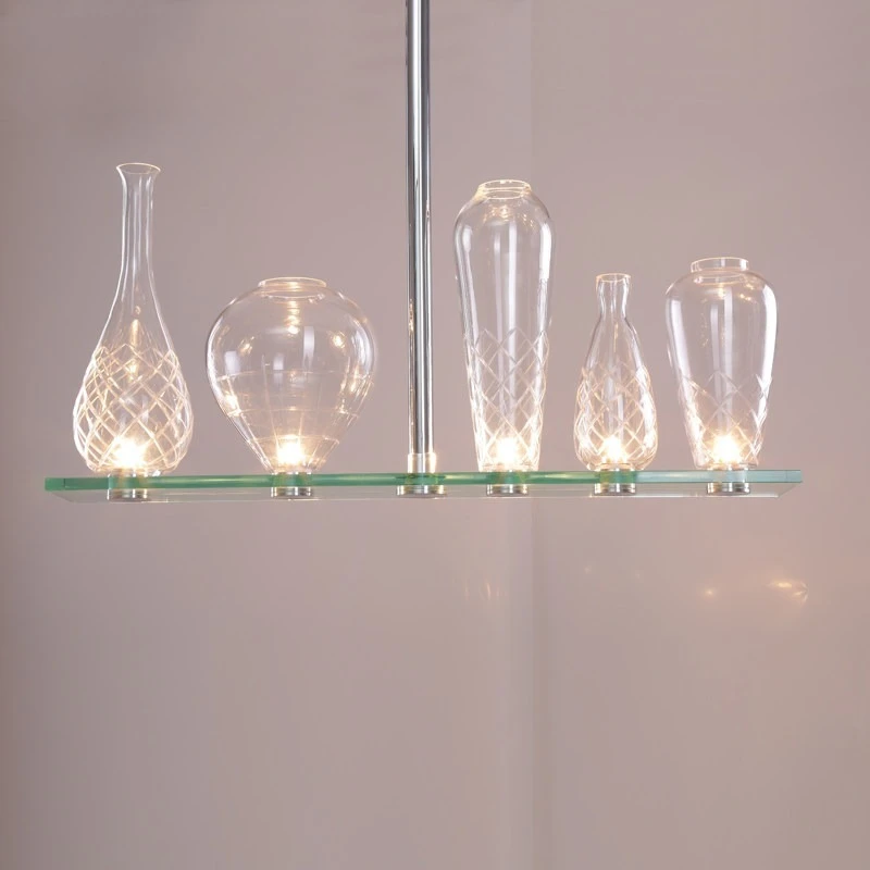 Modern Tiered Glass Vase Chandelier Clear Cut Crystal Pendant Light Multi Level Square Glass Shelves Hanging Lamp for Foyer Dini