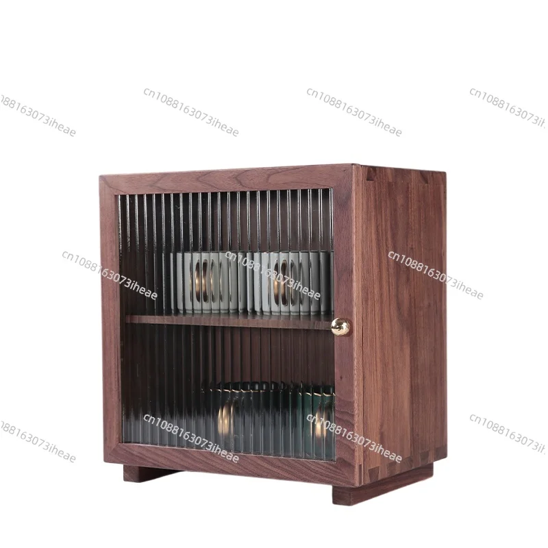 Black walnut desktop storage glass cabinet Solid wood locker Skin care Cosmetics Cup sorting storage cabinet