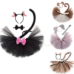 Halloween Children Animal Costume Monkey Party Gift Headband Skirt Tail Bow Props Cosplay Carnival Kids Birthday Headwear 1-12Y