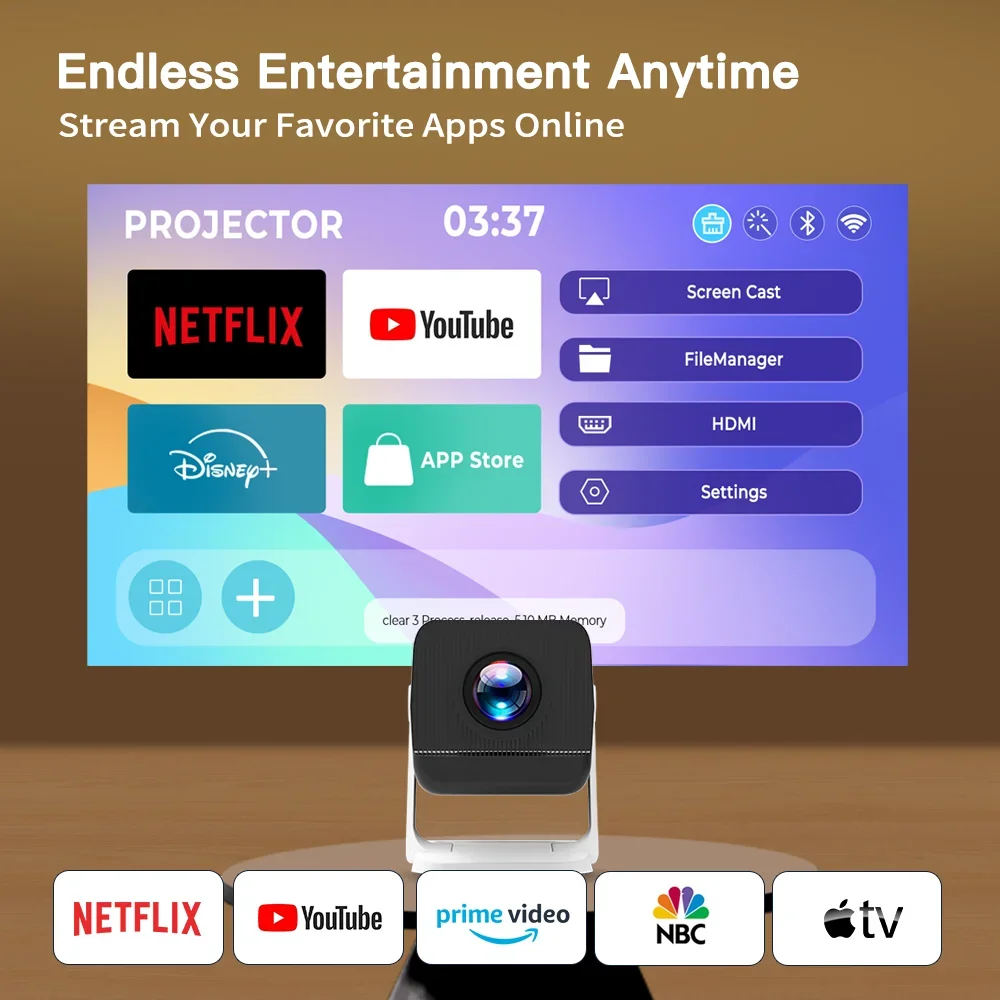 Projetor LynCast Home Theater 4K com Projetor Portátil Wifi6 e BT5.4, Projetor Android 11.0, Auto Keystone, 180 °   Flexível