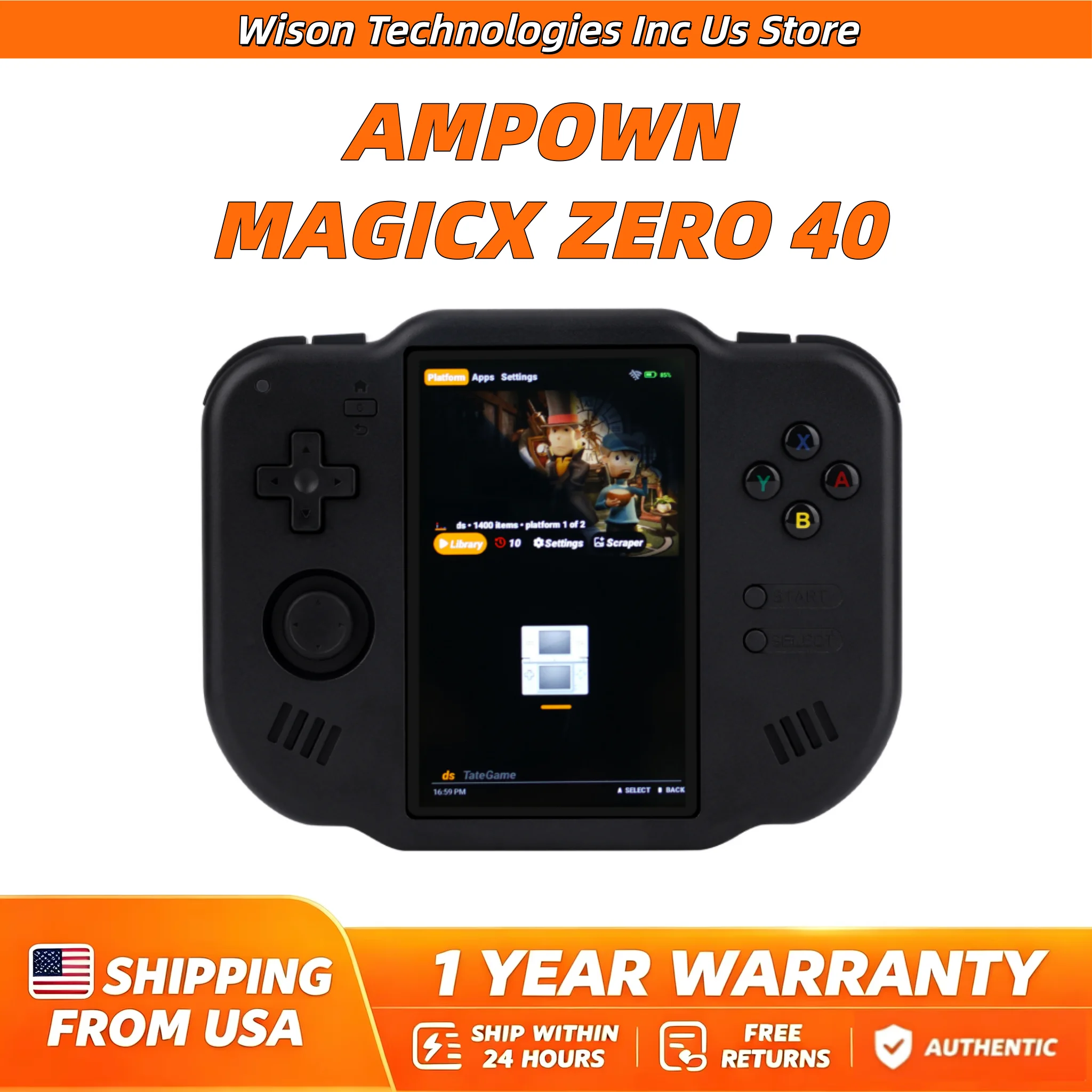 AMPOWN ZERO 40 Handheld Video Game Console 4'' IPS Multi-touch Screen Android A133P Magicx Zero40 Support Vibration Motor WiFi BT