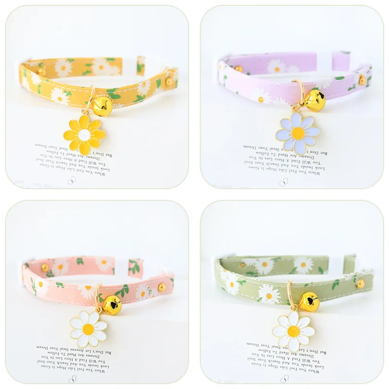 1PCS Adjustable Beauty Cat Pet Collar with Bell Dog Necklace Cute Kitten Puppy Flower Pendant Cat Accessories Supplier