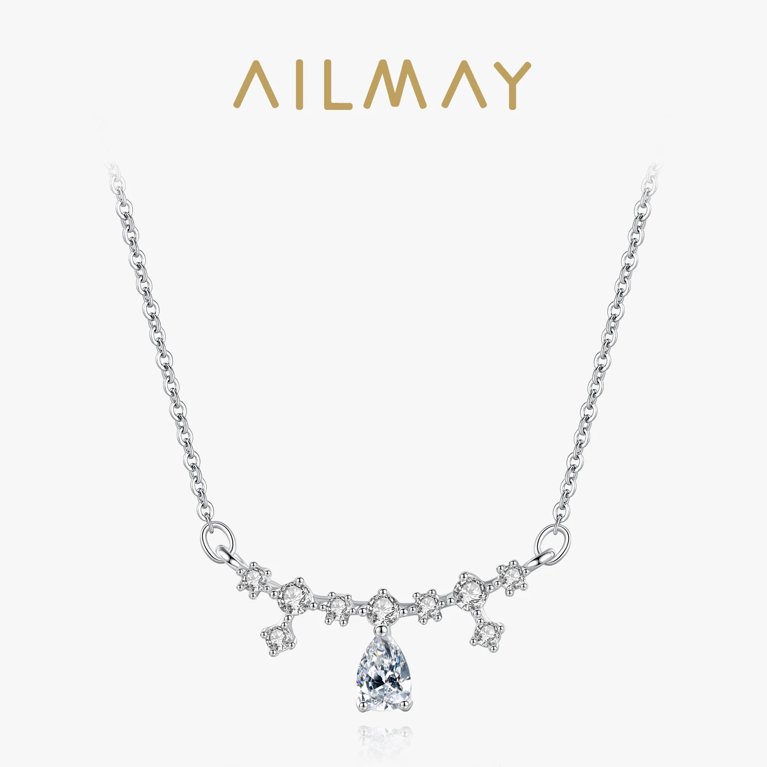 Ailmay Dazzling Clear CZ Water Drop Shape Pendant Necklace Genuine 925 Sterling Silver Luxury Brand Wedding Jewelry 2021 Mode