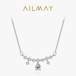 Ailmay Dazzling Clear CZ Water Drop Shape Pendant Necklace Genuine 925 Sterling Silver Luxury Brand Wedding Jewelry 2021 Mode