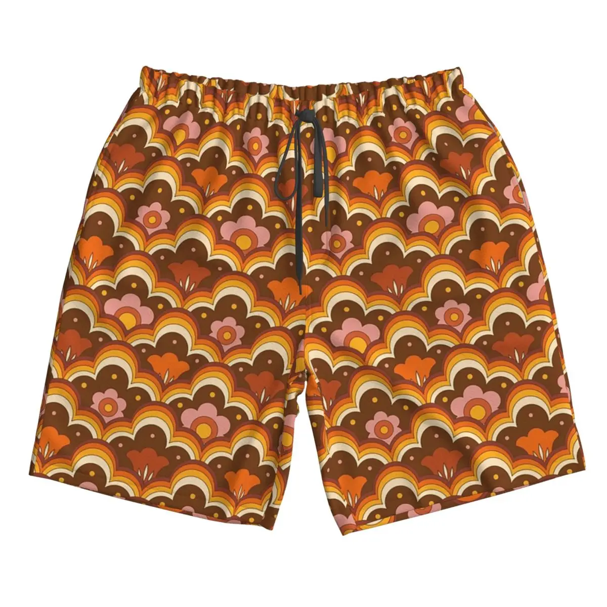 

70s 60s Retro Psychedelic Flower Power, Floral Pattern Trunks Beach Board Shorts Casual Quick Dry Swim Summer Men Pants