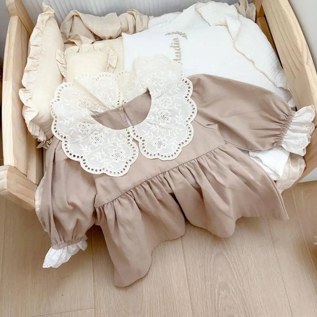 2025 Spring Autumn Girls Dress Baby Clothing Khaki Kids Birthday Dresses for Girls Princess Outdoor Dress Baby Dress