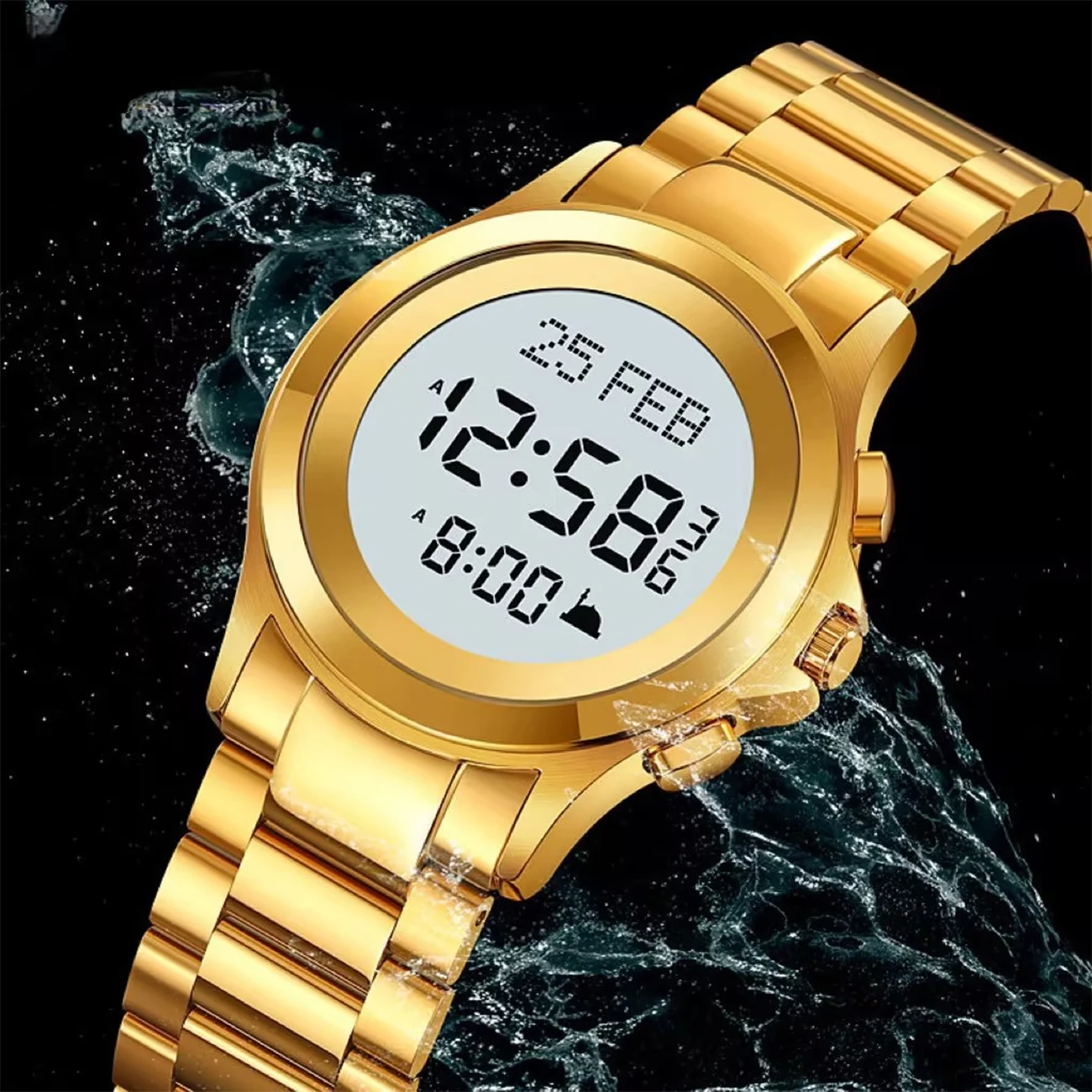 

Islamic Azan Watch in Arabic & English with Prayer Alarm Qibla Pointer Fajr Time for Men & Women Ramadan Gift