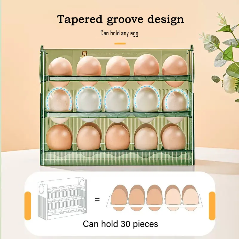 Refrigerator Egg Holder, 3-Layer Flip Fridge Door Egg Storage Rack, Tray Container, Space Saver, Egg Organizer Box, Shelf for Ki