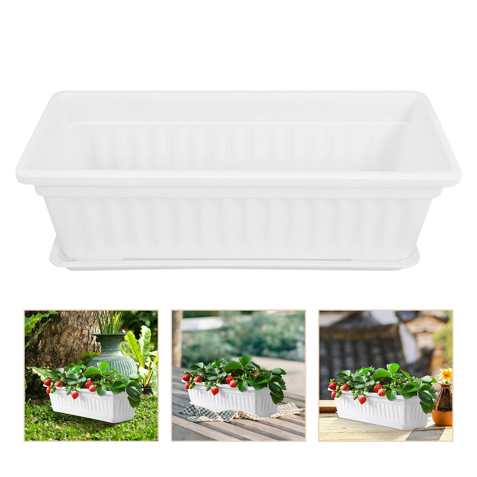 

2Pcs Plastic Rectangular Vegetable Flower Planters Boxes Balcony Indoor Outdoor Garden Planters Planter Box Flower Pots