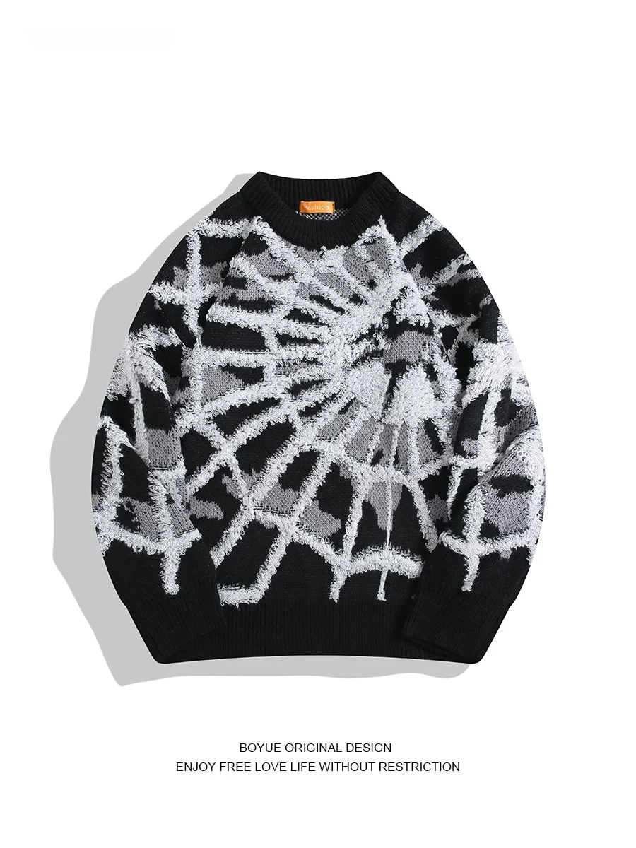 

Мужской вязаный свитер Boyue American Sle Spider Thiened, круглый вырез, в стиле хип-хоп, модная уличная одежда для мужчин, повседневный зимний стиль