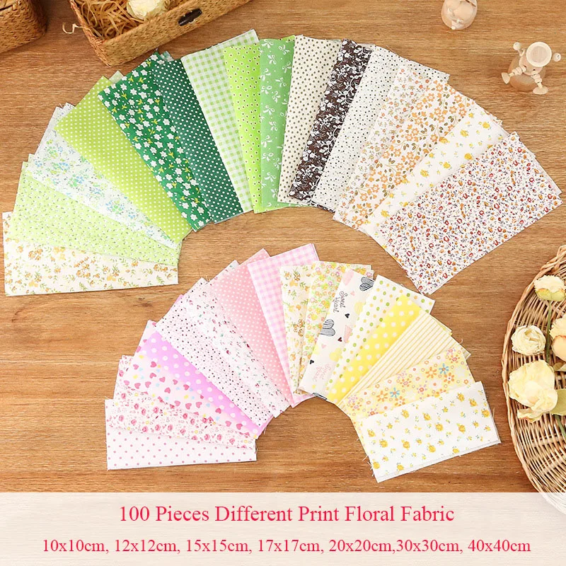 

100pcs 10-40cm Mix Twill Cotton Fabric Printed Sewing Dress Fabrics for Doll Clothes Patchwork Needlework DIY Handmade Material