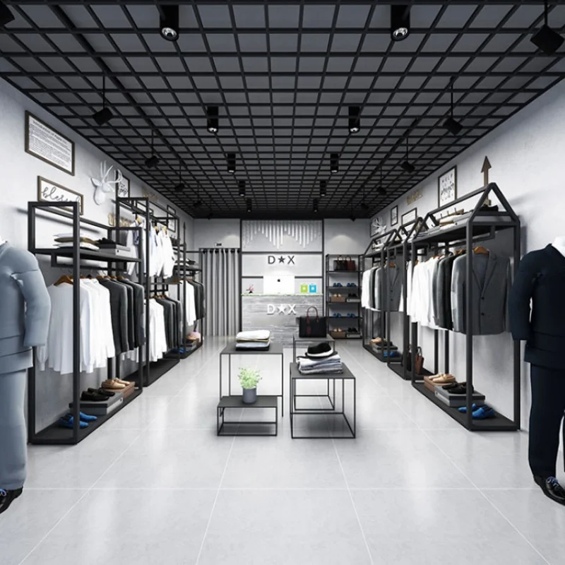 Personalizzato, nero negozio di abbigliamento da uomo Showroom decorazione d'interni Boutique espositore per indumenti e supporti