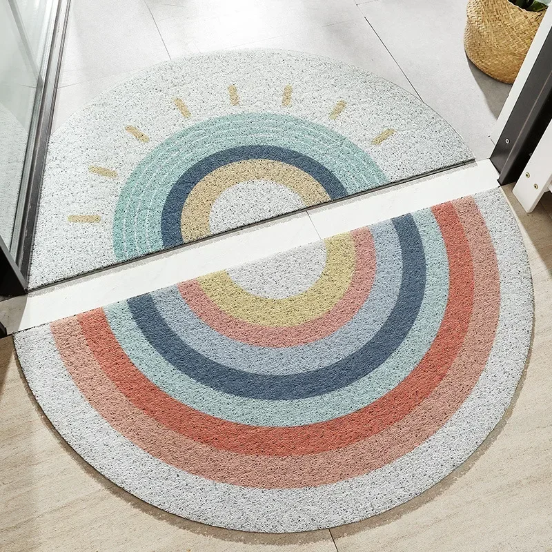 Semi-circular Coil Door Mat Wear-resistant Non-slip PVC Dust-removing Mats Home Entrance Decorative Floor Mat 45x90CM