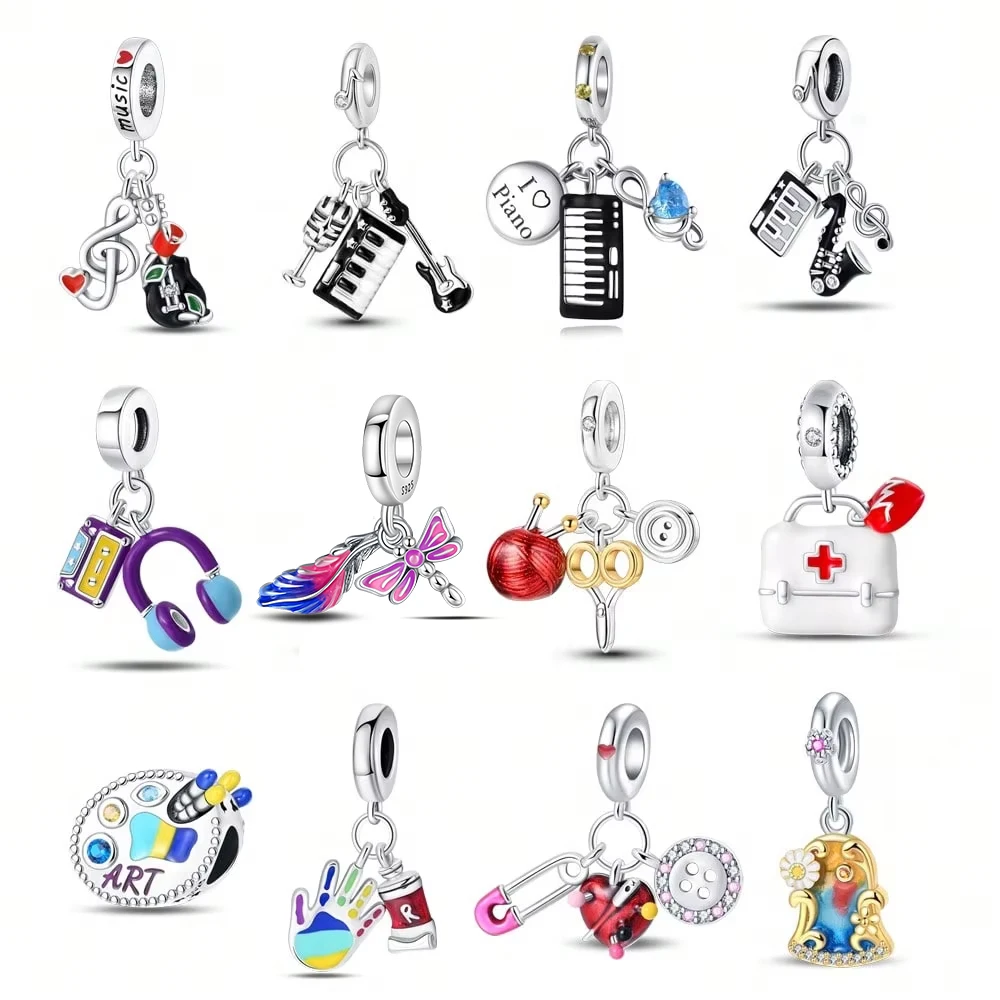 Musical Piano Beads Charm Silver Plated Fit Charms Silver 925 Original Bracelet for Jewelry Making DIY Charm