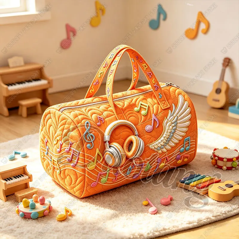 Headphones/earphones and Music Notes Wings Pattern Handbag for Travel Women Duffle Bag Shoes Holder Gym Sport Tote Bag