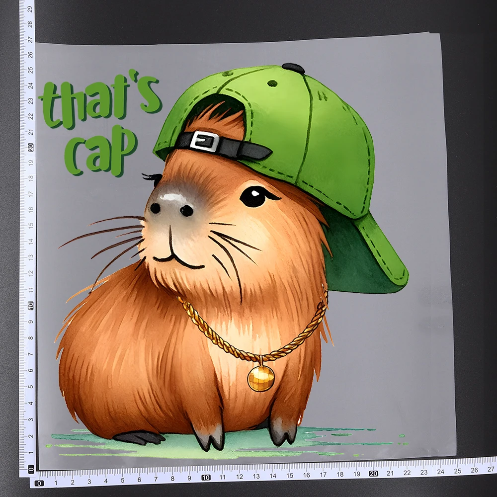 25CM Cartoon Capybara Animal Letter Transfer Patches For Clothes Sticker DIY A-Level Washable Shirt Iron-on Thermal Stickers